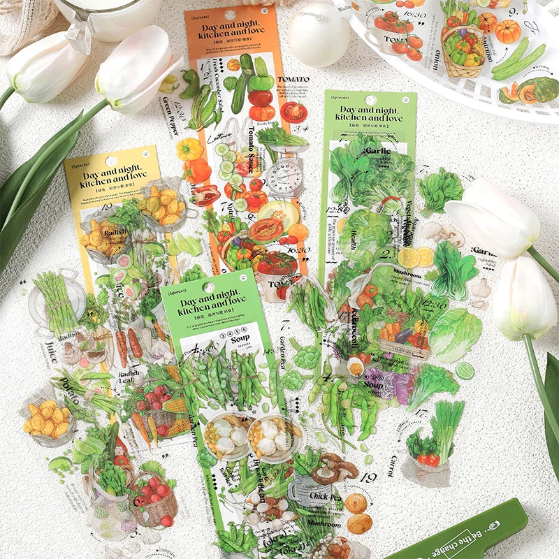 6 pcs/lot vegetable Stickers aesthetic Decorative Stick Labels journaling Album Scrapbooking Collage material Qme