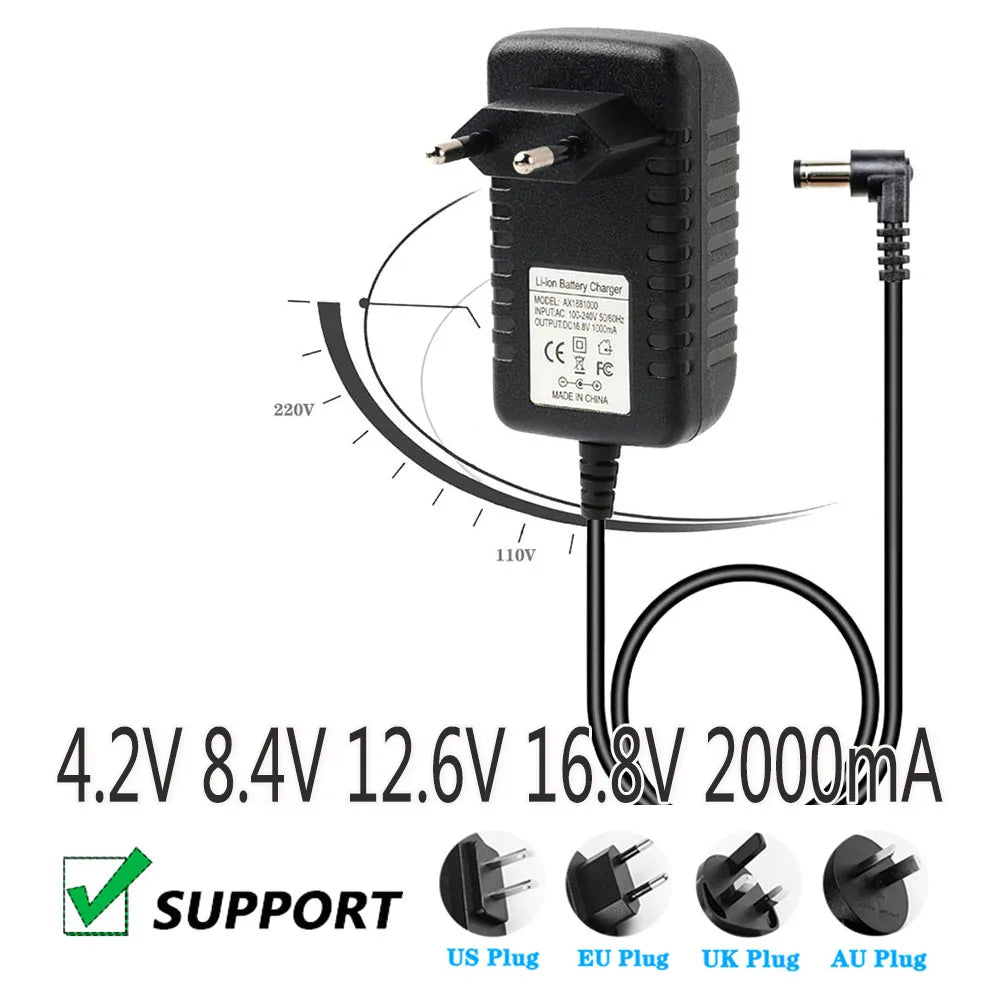 4.2V 8.4V 12.6V 16.8V 2000mA Charge DC Power Adapter AC 100-240V Supply Lithium Battery Charger Transformer for 18650 Battery Qme UK PLUG 16.8V0.5A