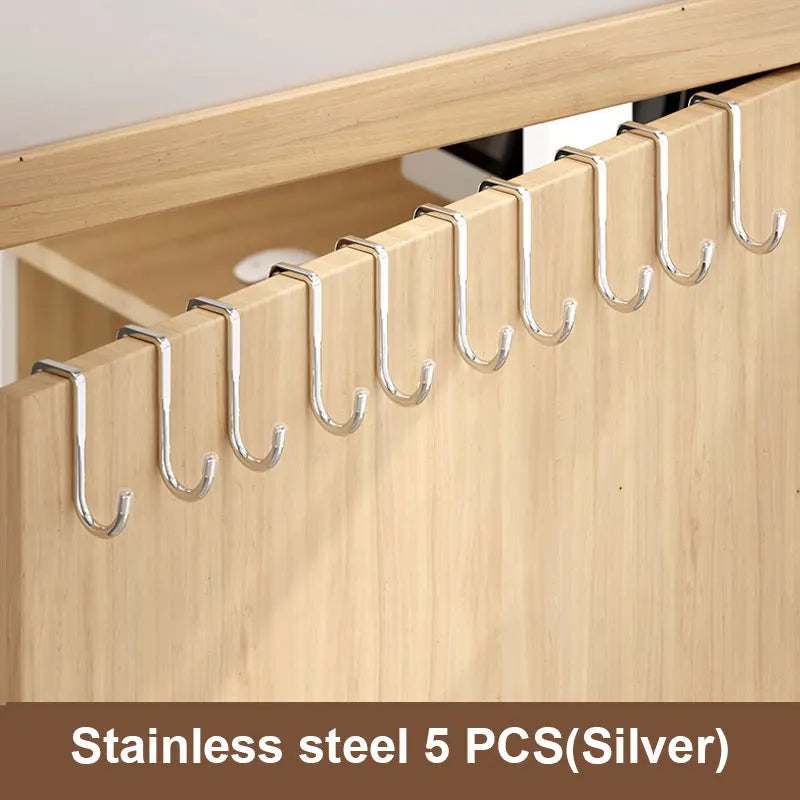 201 Stainless Steel Hook Punching Double S-shape Kitchen Bathroom Qme 201-White 5pcs