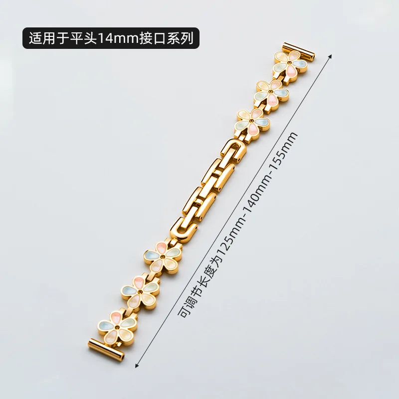 Metal Dropper Flower Steel Buckle Band Suitable for Huawei 8/9Mi 8/9 Apple IWatch1-9 S10 Stainless Steel Accessory Strap Qme Gold Color AP 38-40-41 S10-42MM