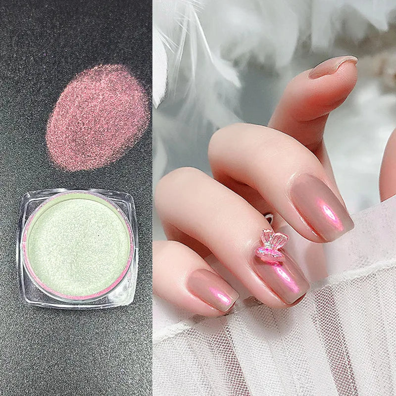 Icy Aurora Glitter Powder, Fairy Nail Glitter with Polarizing Shine, Transparent Holographic Mirror Glitter for Nail Art, 1g Qme Aurora Red