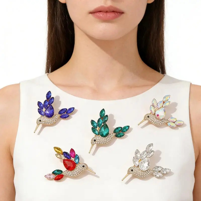 Rhinestone Bird Brooch for Women Sparkling Crystal Pin Fashion Jewelry for Coat Party Banquet Accessory Qme