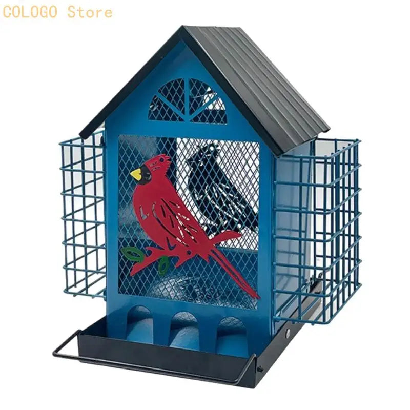Attractive Outdoor Bird Feeding Container Constructed Iron Light Qme