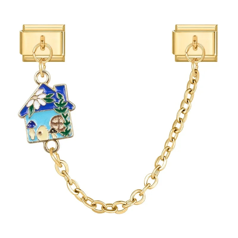 2025 New Heart Flowers Home Golden Women Fashion Chain Italian Charm Link Fit 9mm Bracelet Stainless Steel Making DIY Jewelry Qme Style 5