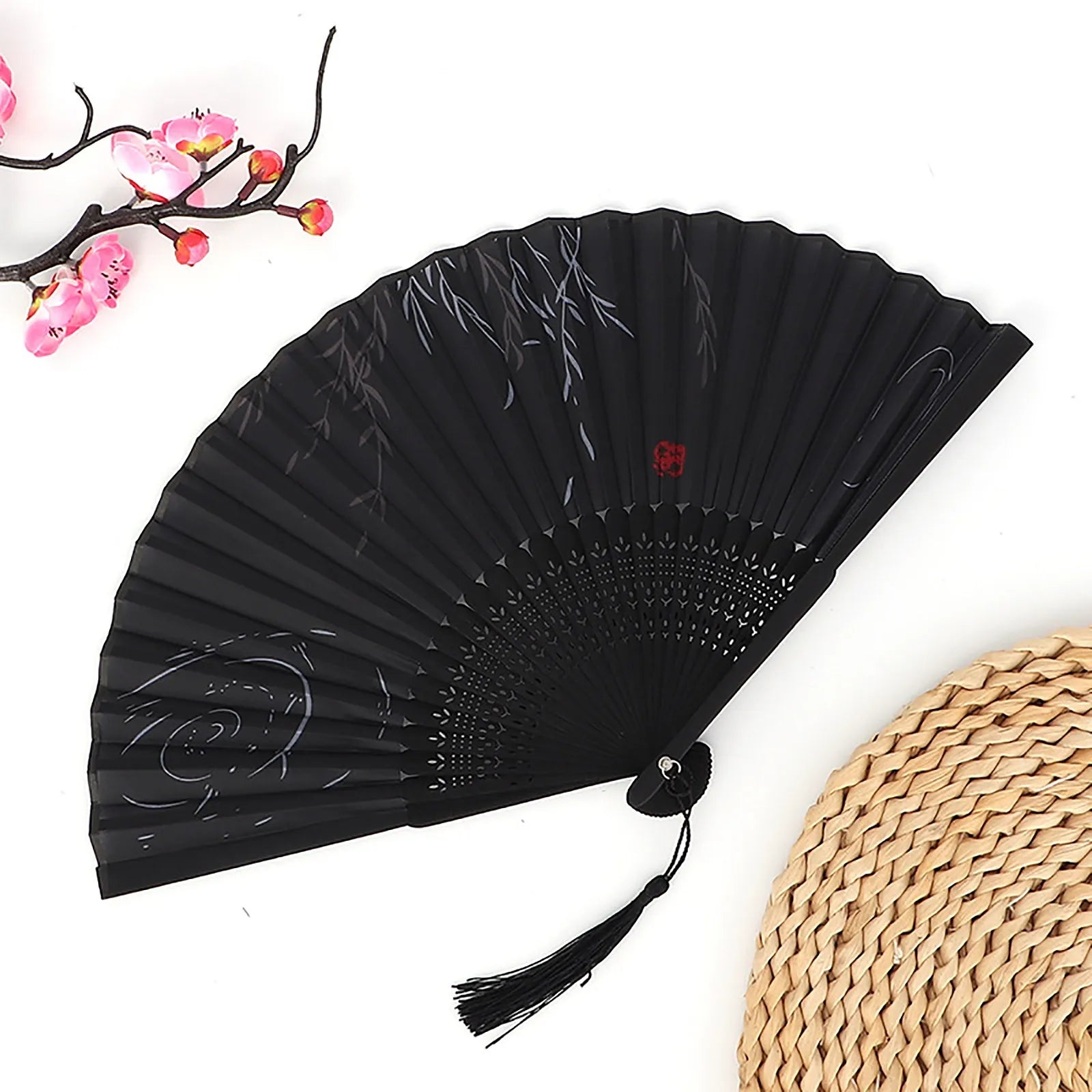 Chinese Style Folding Wood Dance Fans Hollow Ribs Elegant Vintage Style Trim Handheld Fan Foldable Wedding Party Home Decor Qme One Size B
