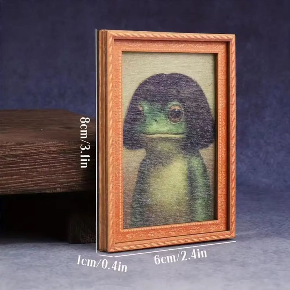 1pcs Fridge Magnet Cute Retro Ornament Wood Artistic Photo Frame Design Frog Magnets For Fridge Home Appliances Kitchen Dorm Qme as shown