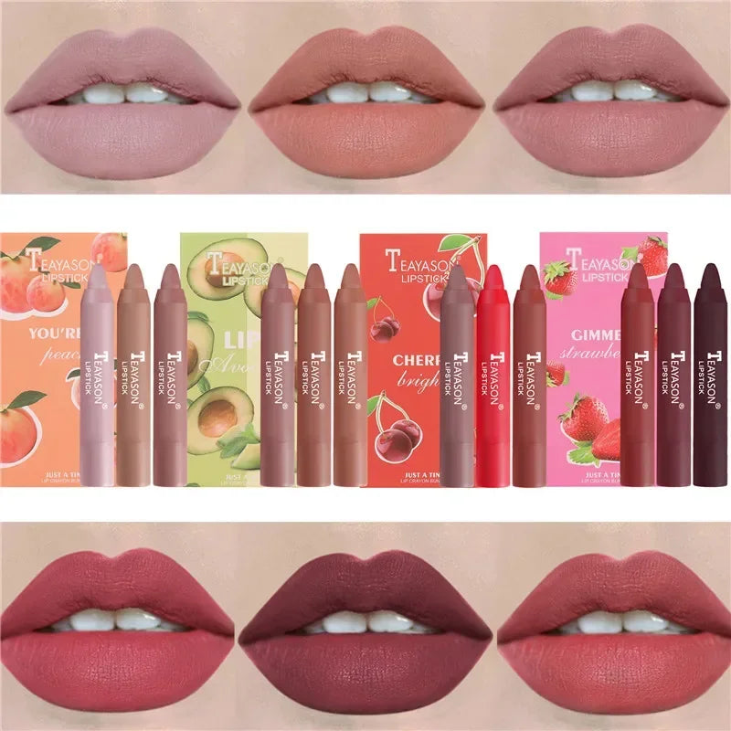 3pcs/set Velvet Matte Lipsticks Set Long Lasting Waterproof Sexy Red Nude Lip Stick Tint Pen Natural Makeup Beauty Cosmetic Qme