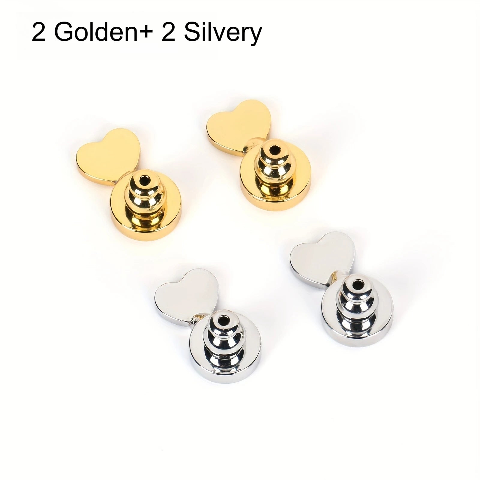 [Heavy Earring Support] 4Pcs Heart Locking Bullet Earring Backs | Earring Support Lifter Backs For Droopy Ears, Heavy Earrings Qme 2 Golden 2 Silvery