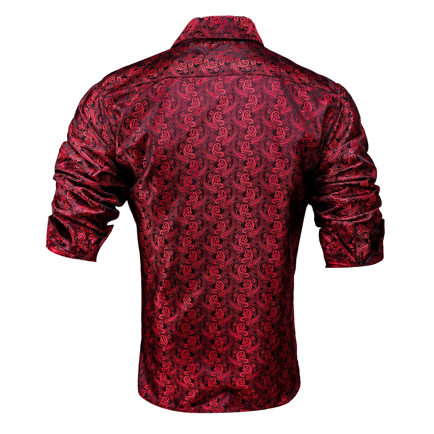 Hi-Tie Spring Autumn Mens Shirts Silk Red Black Paisley Suit Turndown Collar Shirt Casual Formal for Male Wedding Business Gifts Qme