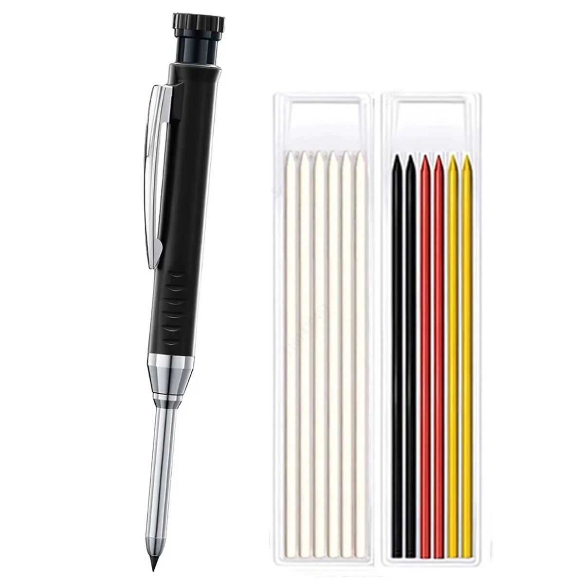 Carpenter Mechanical Pencil 2.8mm with Sharpener & Refills,for Woodworking Construction Long Head Carpenter Pencil Stationery Qme 1black pen-2 refills