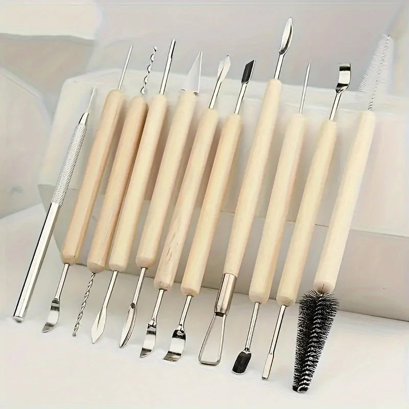 11pcs DIY Clay Tool Set - Cold Porcelain and Polymer Clay Molding Tools with Carving, Ceramic, and Pottery Molds Qme 11pcs