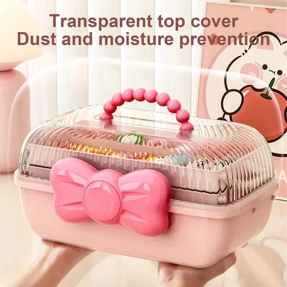 Cute Bowknot Multi-layer Hairpin Storage Box Girls Jewellery Box Children's Hair Accessories Storage Box Toy Storage Box Qme