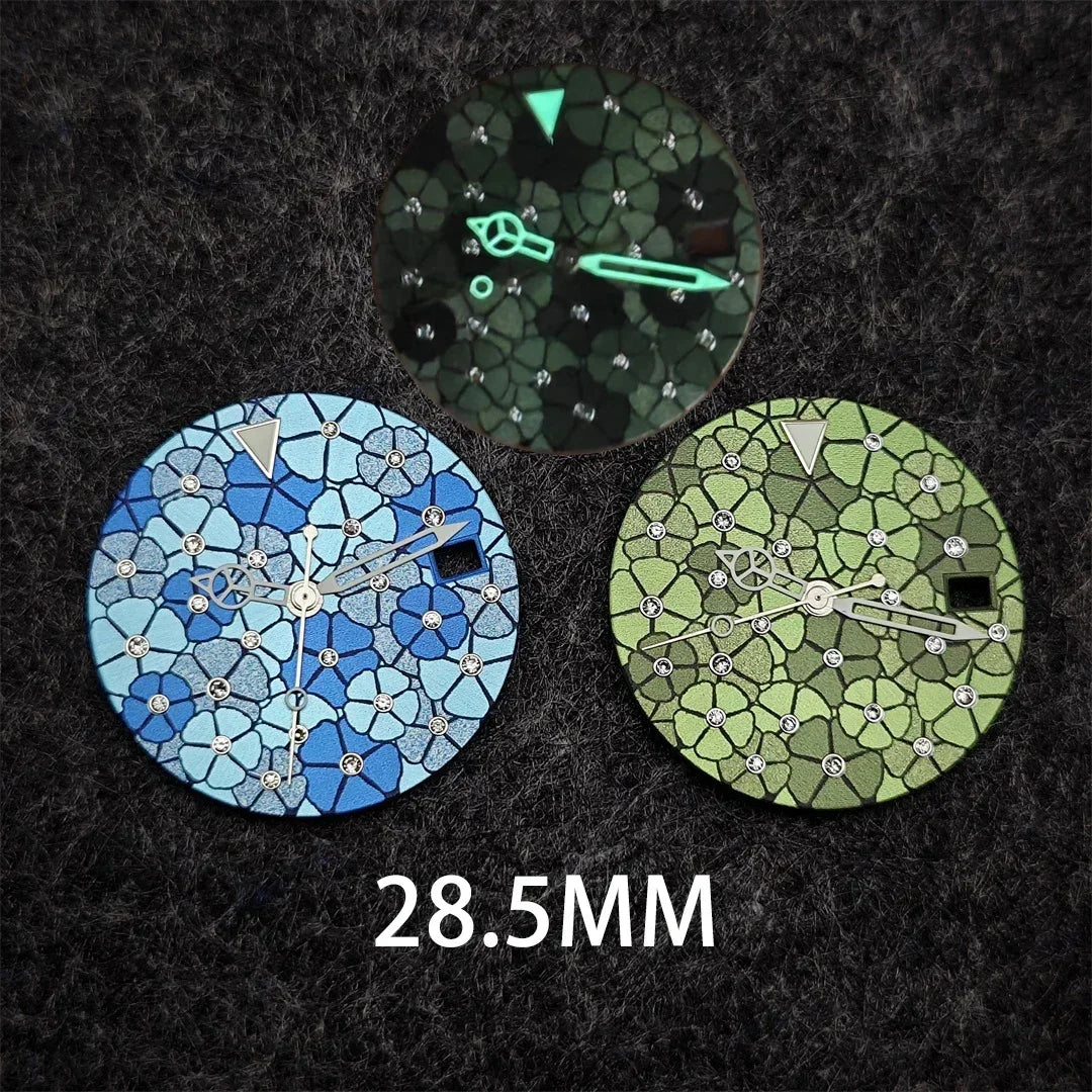 28.5mm Watch Faces Inlaid Watch Dial + Skeleton Hands for Men Women Watch Modification Accessories for NH35/NH36/4R/7S Movement Qme