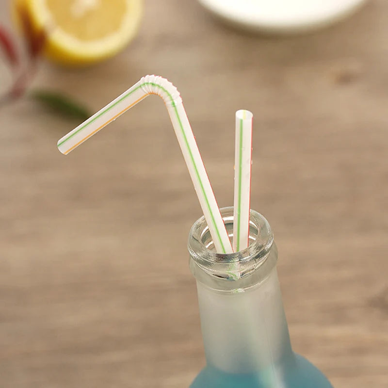 100Pcs Colorful Bendable Straw Drinking Kunststof Straw for Milk Tea Bar Party Rietjes Drinking Wedding Kitchen Beverage Straws Qme