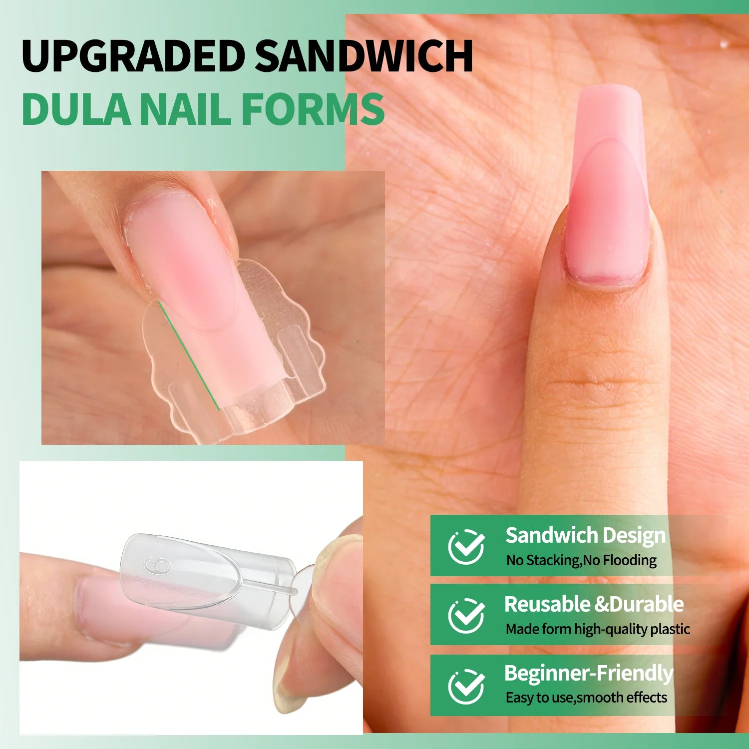 Nailpop French Line Dual Form Sandwich Matte Clear Nail Forms Coffin Qme