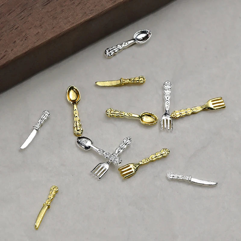 Mini Cute Tableware Nail Charm Metal Cartoon Nails Decoration Art DIY Qme
