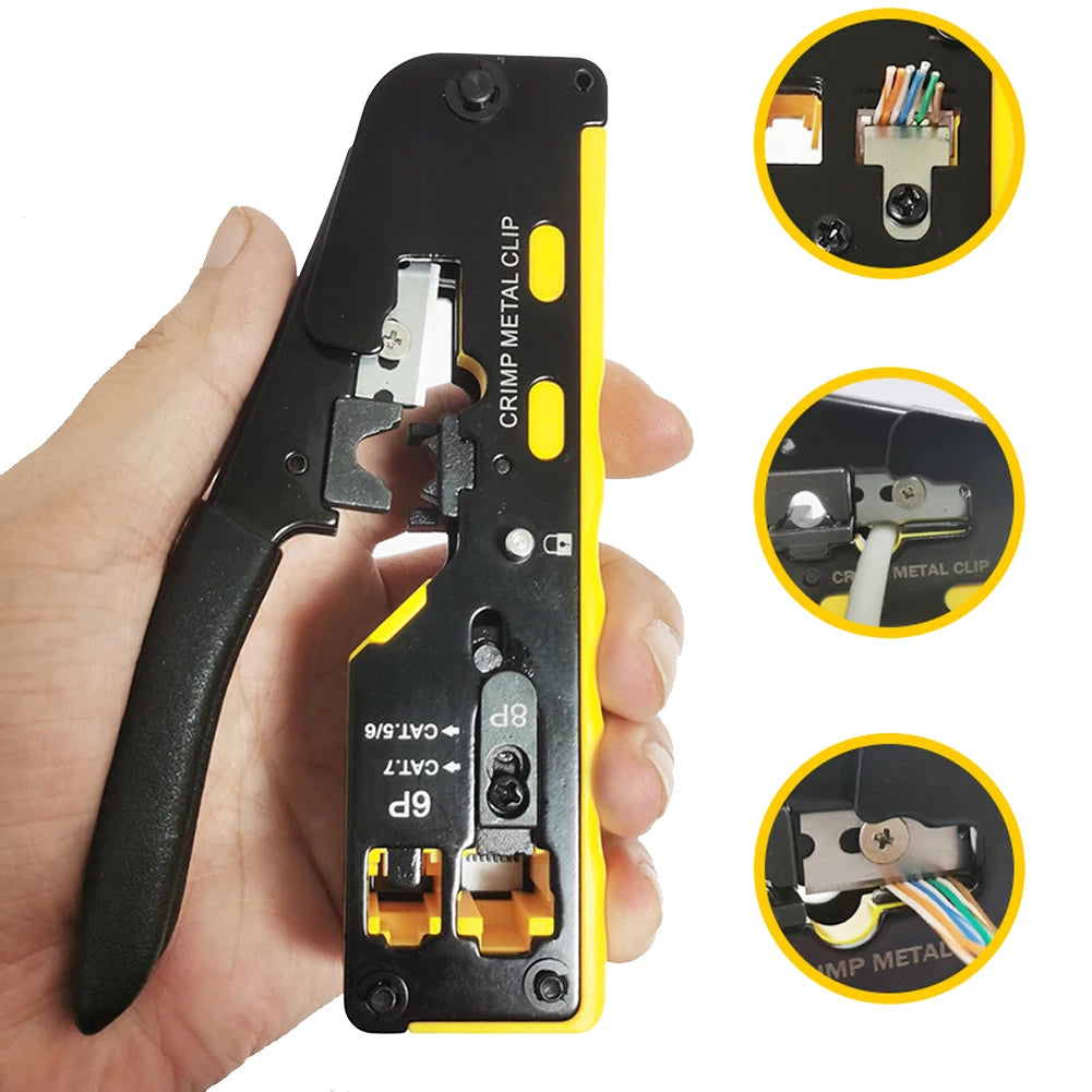RJ45 Crimp Tool Kit, Network Cat5 Cat6 Cat7 Crimping Tool Repair Kit Includes Cable Tester,KD-1 Wire Cutter Qme