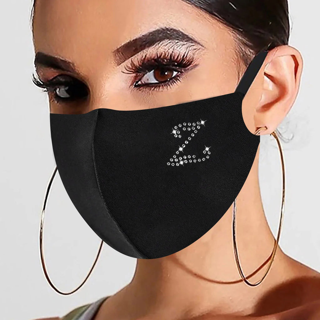 Rhinestone Letter Ice Silk Cotton Mask Adult Black Resuable Washable Soft and Comfortable Mask Outdoor Cycling Mask Qme Z