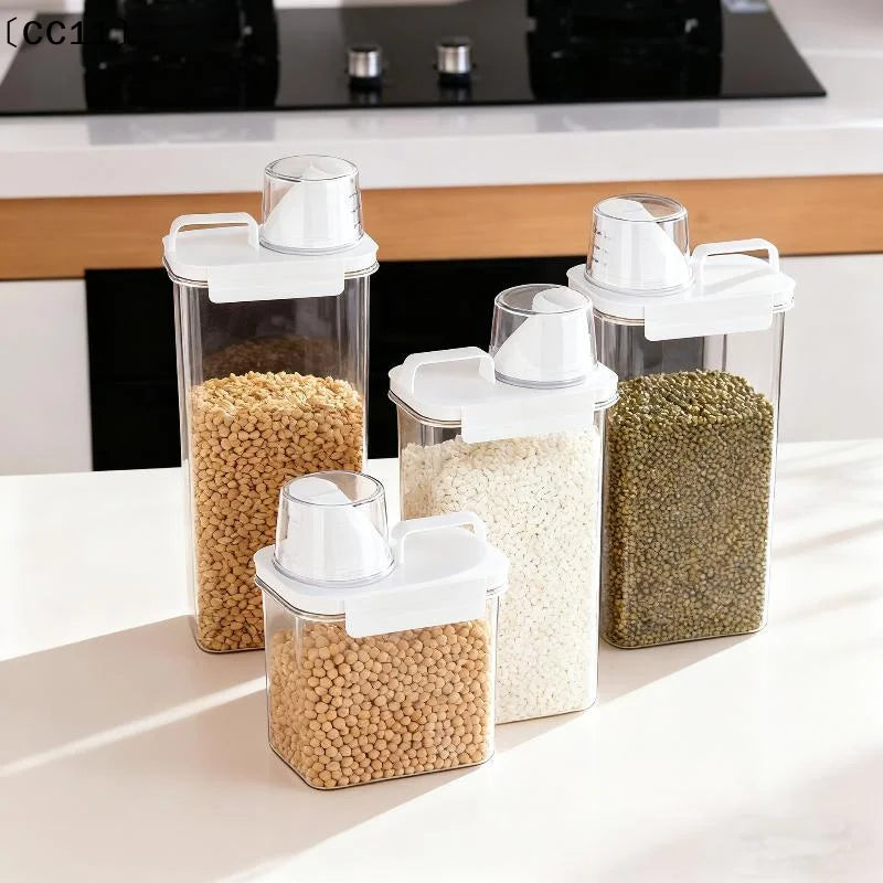 Plastic Food Storage Containers Sealed Lids Measuring Cup Kitchen Qme
