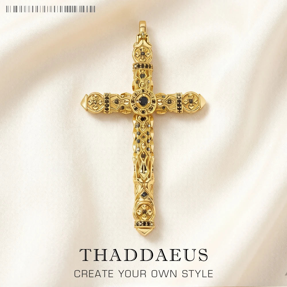 Large Richly Ornamented Cross Pendant,Brand New 925 Sterling Silver Masterful Jewelry Accessories Vitnage Gift For Women Men Qme Gold