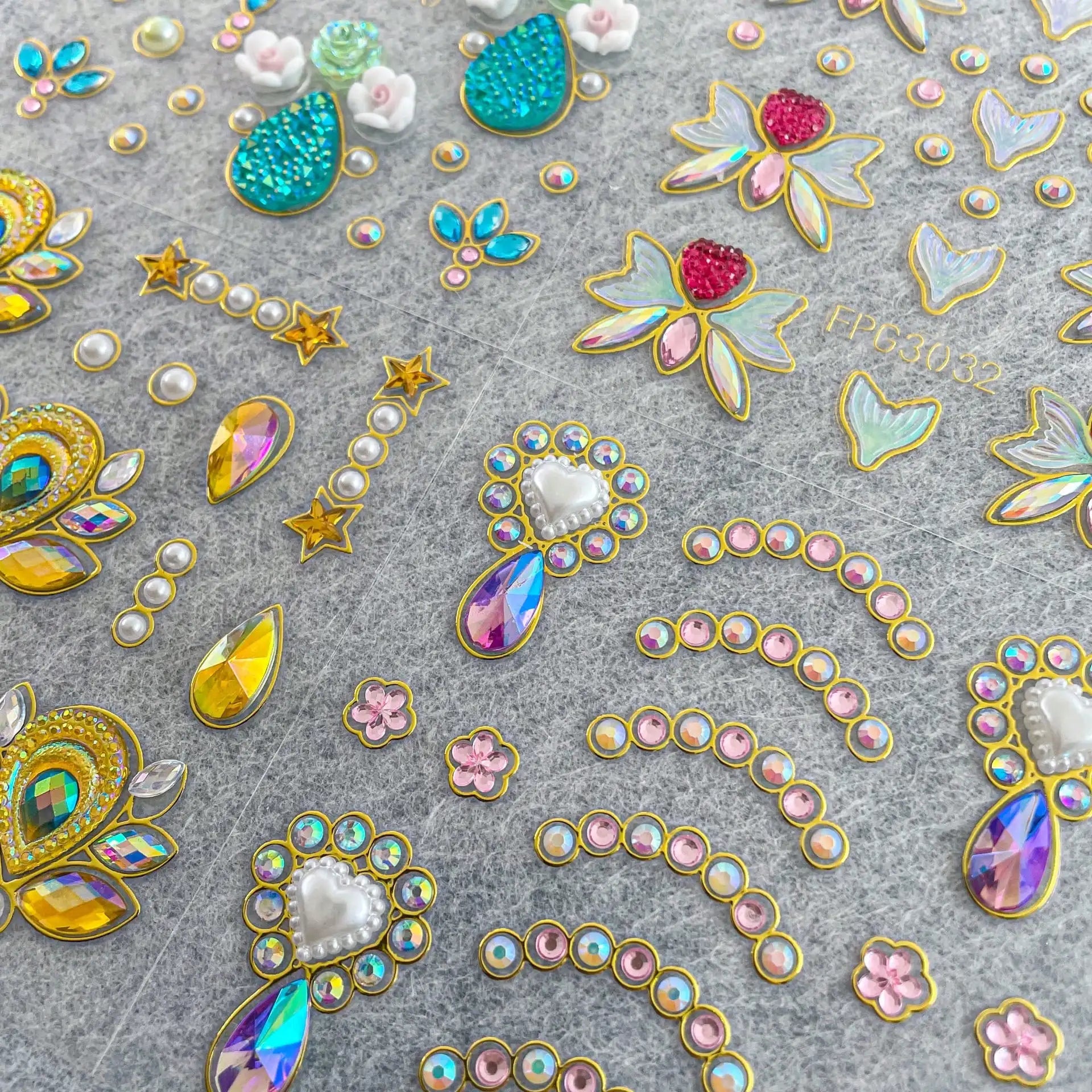 1 Sheet 3D Bling Face Rhinestone Sticker Blue Acrylic Gem Gold Qme