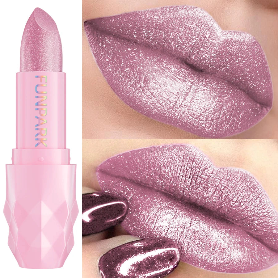 3 Colors Glitter Shiny Metallic Lipstick Pearlescent Pigmented Lip Qme