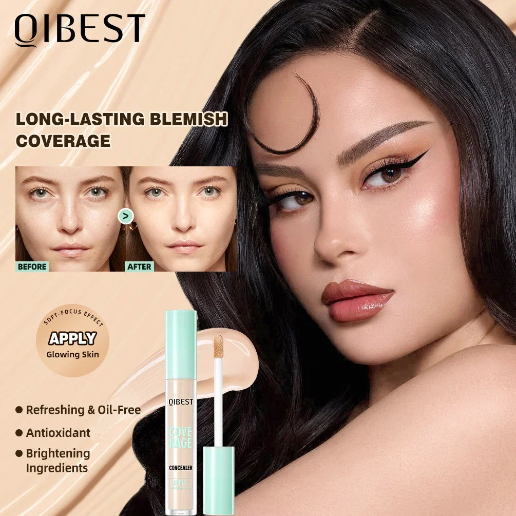 QIBEST 3D Full Coverage Concealer Long Lasting Liquid Concealer For Dark Circles Natural Finish Seamless Blend Under Eye Makeup Qme