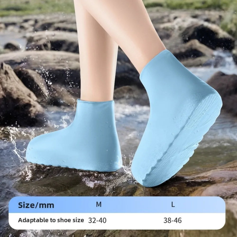 1Pair Upgraded Latex Waterproof Shoe Covers Extra Thick Anti-slip Qme Blue M(32-40)