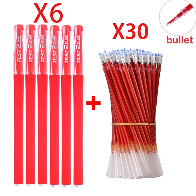 Gel Pens Set Neutral Pen Black Blue Red Refill Gel Pen Bullet/NeedleTip 0.5mm School Office Supplies Kawaii Stationery Qme bullet 36 red set