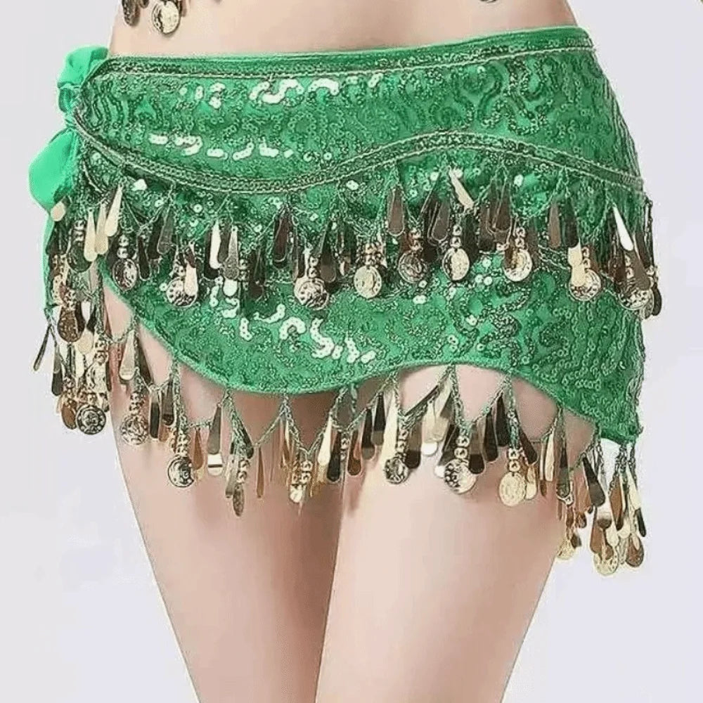 Glitter Sequins Belly Dance Waist Chain Hollow Long Tassel Dancing Waist Belt Handmade Colorful Belly Dance Waistband Qme