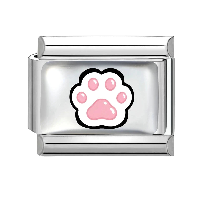 Blue Pink Heart Cute Cats Paw Dog Claw Print Series Italian Charm Links Fit 9mm Stainless Steel Bracelet DIY Making Gift Qme Style 11