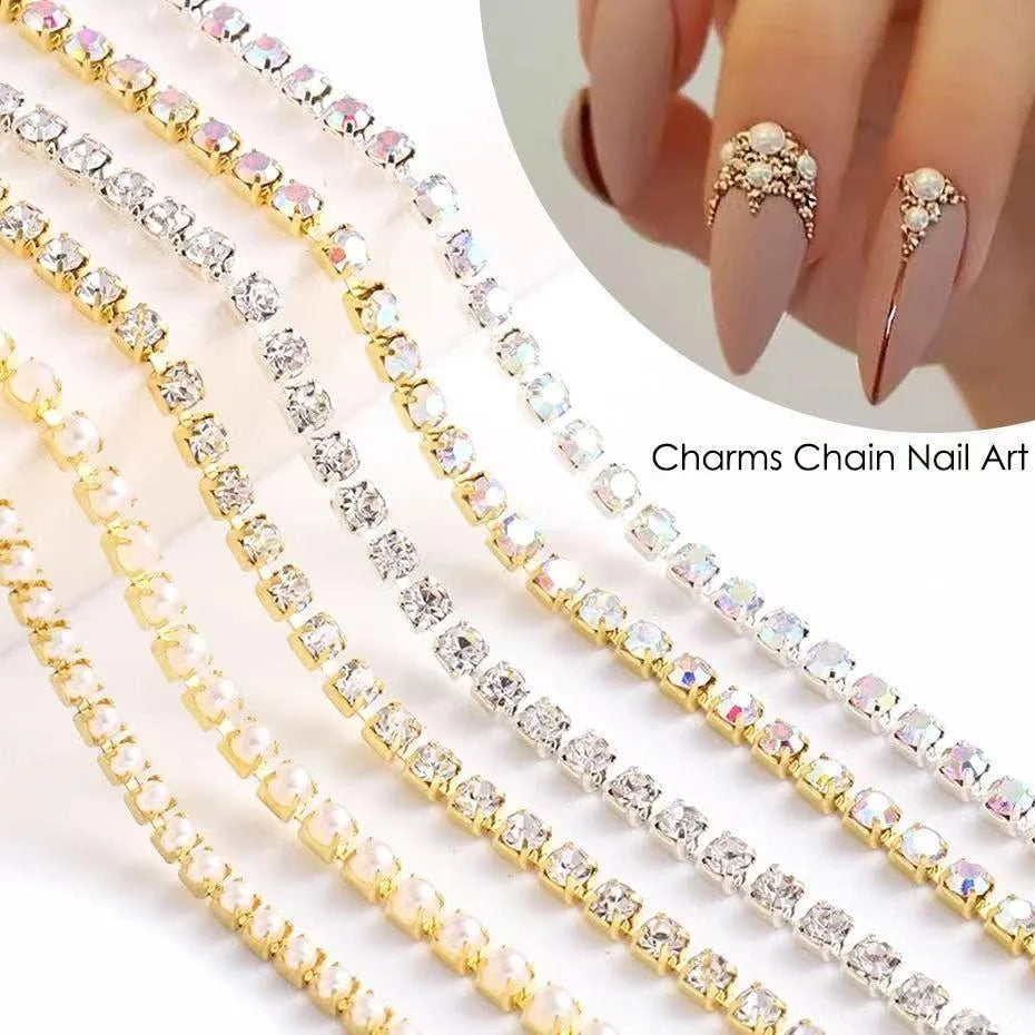 Nail Art Diamond Chain Colorful Charms Deco Ongles Accessories Metal Qme