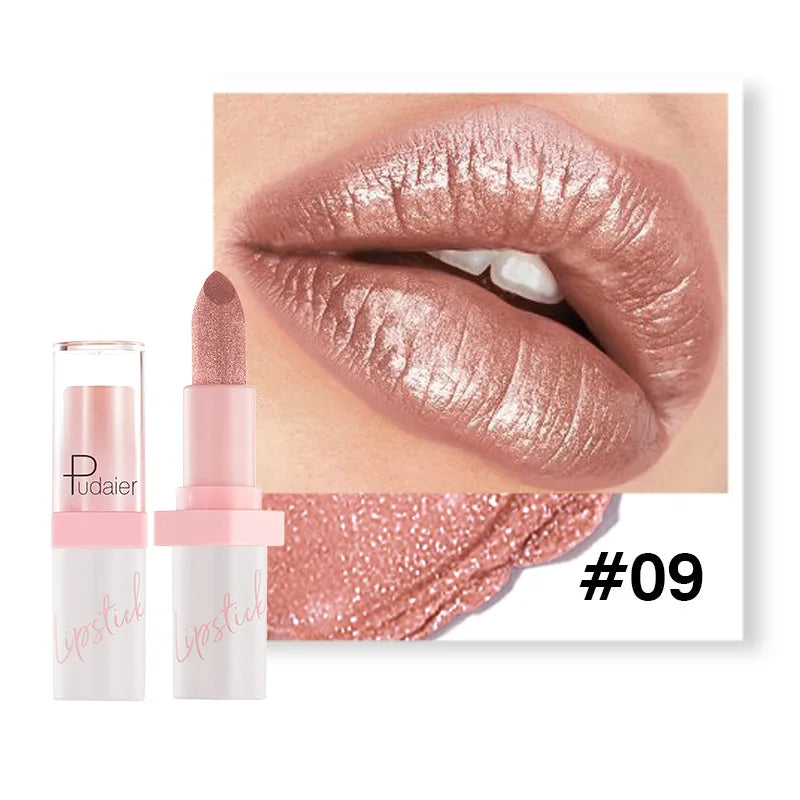 Shiny Pearl Diamond Lipstick 10 Colors Metallic Matte Lip Gloss Long Lasting Waterproof Moisturising Lip Tint Beauty Cosmetic Qme 09