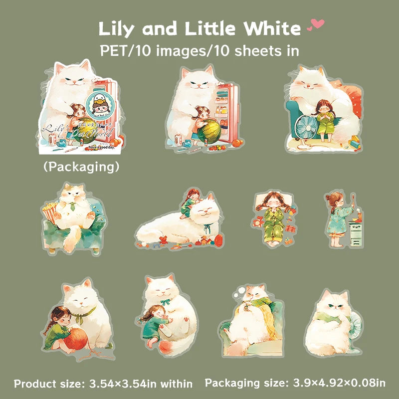 10sheets/bag Kawaii Characters and Pets Theme PET Sticker Pack for Scrapbooking Journaling DIY Photo Frame Collage Decoration Qme 3