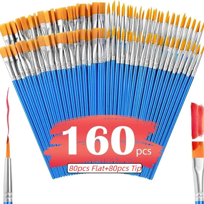 100 130 160 180 Painting Brushes Art Flat Tip Round Nylon Hair Paint Qme A6 160PCS