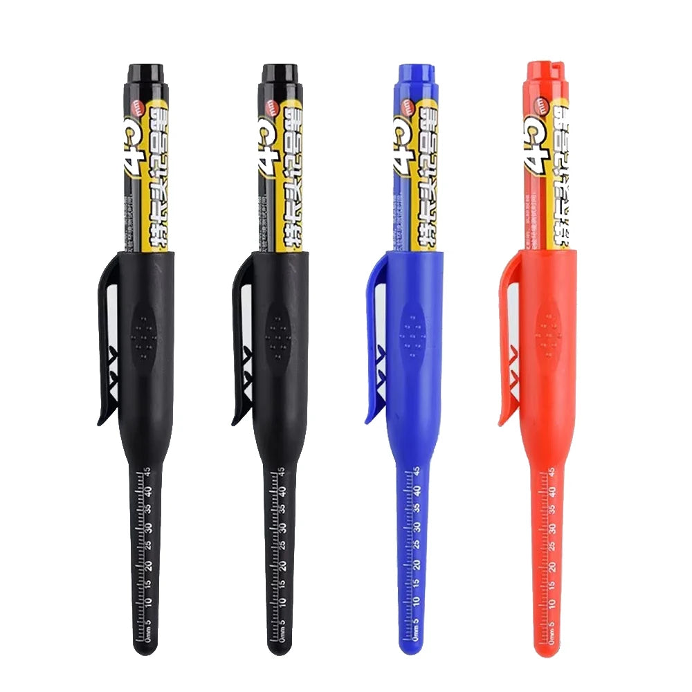 1-10Pcs Multi-Purpose 45mm Deep Drill Hole Long Nib Waterproof Marker Pens for Bathroom Woodworking Long Head Carpenter Pen Qme 2black 1blue 1red