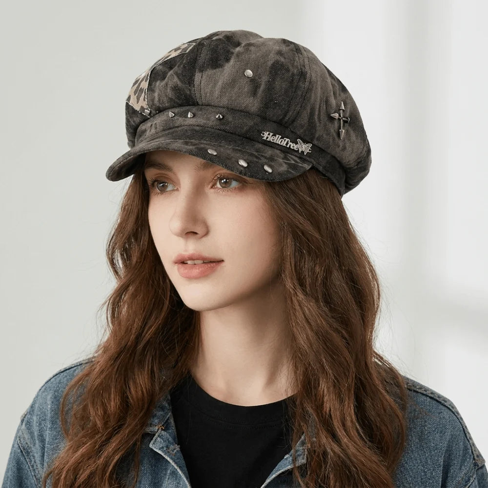Cute Korean Star Octagonal Hat Versatile Polyester Painter Cap Qme