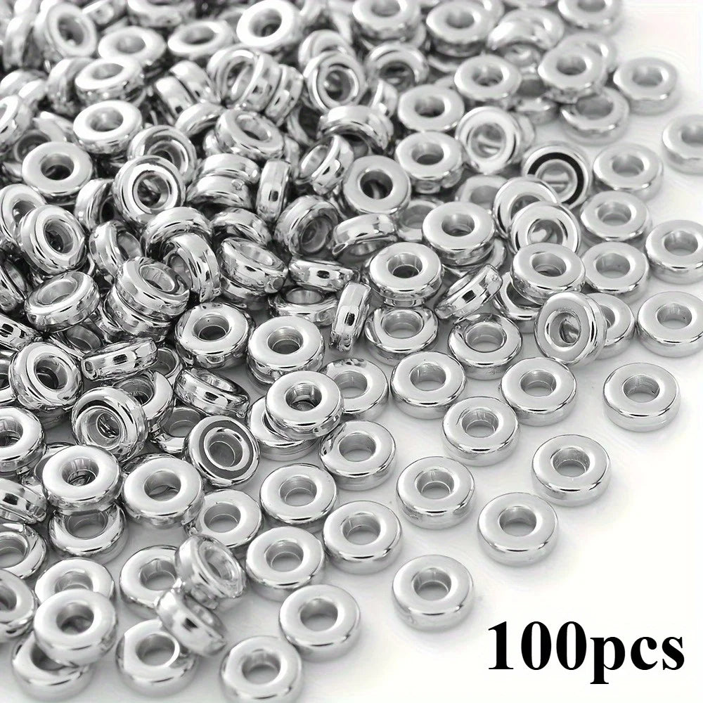 Flat round beads, loosely spaced beads, suitable for DIY bracelets, necklaces, earrings, and jewelry imitation products. Qme White Golden