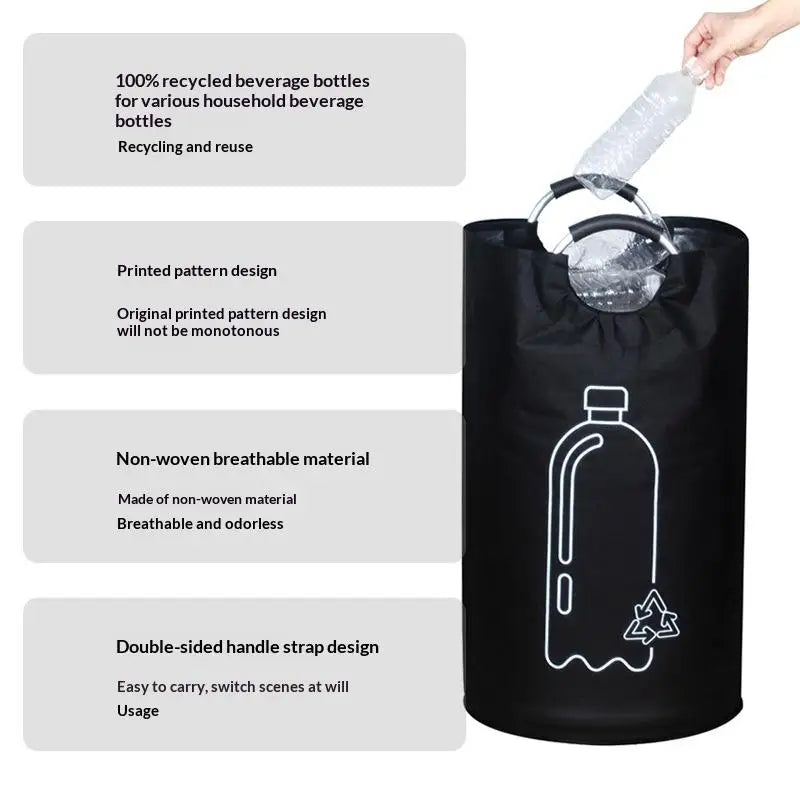 Large Capacity Empty Bottle Storage Basket With Aluminum Handle 82L Wastewater Bottle Collector Bag Folding Recycling Bin Qme