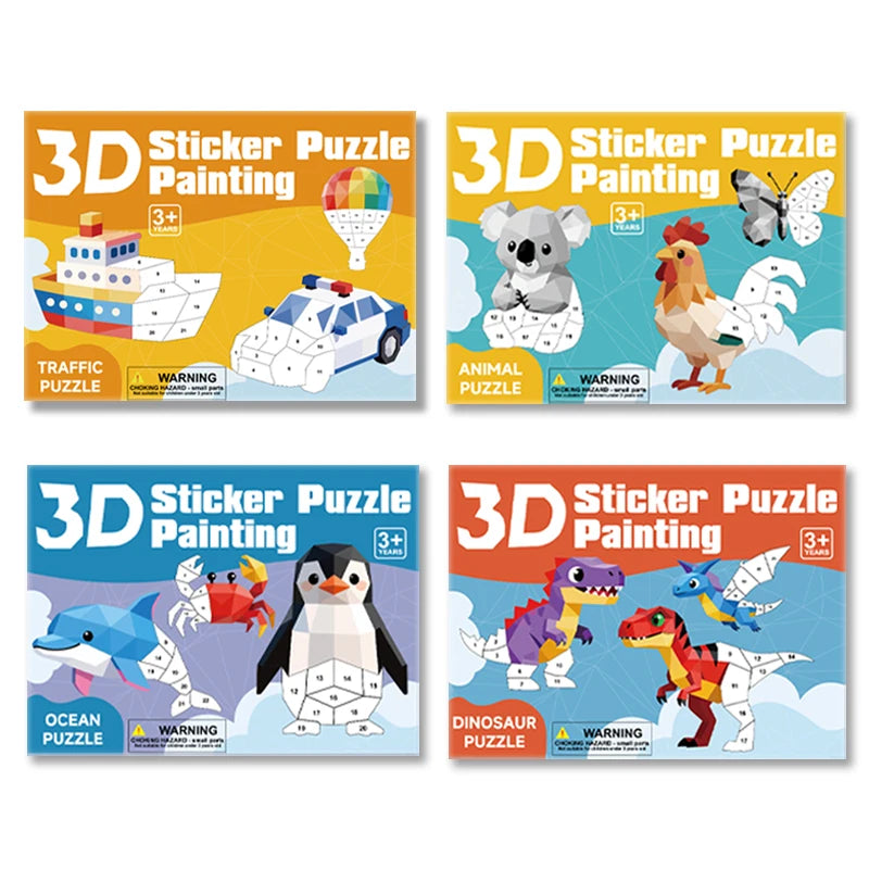 New 3D Puzzle Stickers Number Matching Puzzle Sticker Creative DIY Puzzle Sticker Painting Set (8 Patterns) Child Focus Training Qme 4 Style Sets