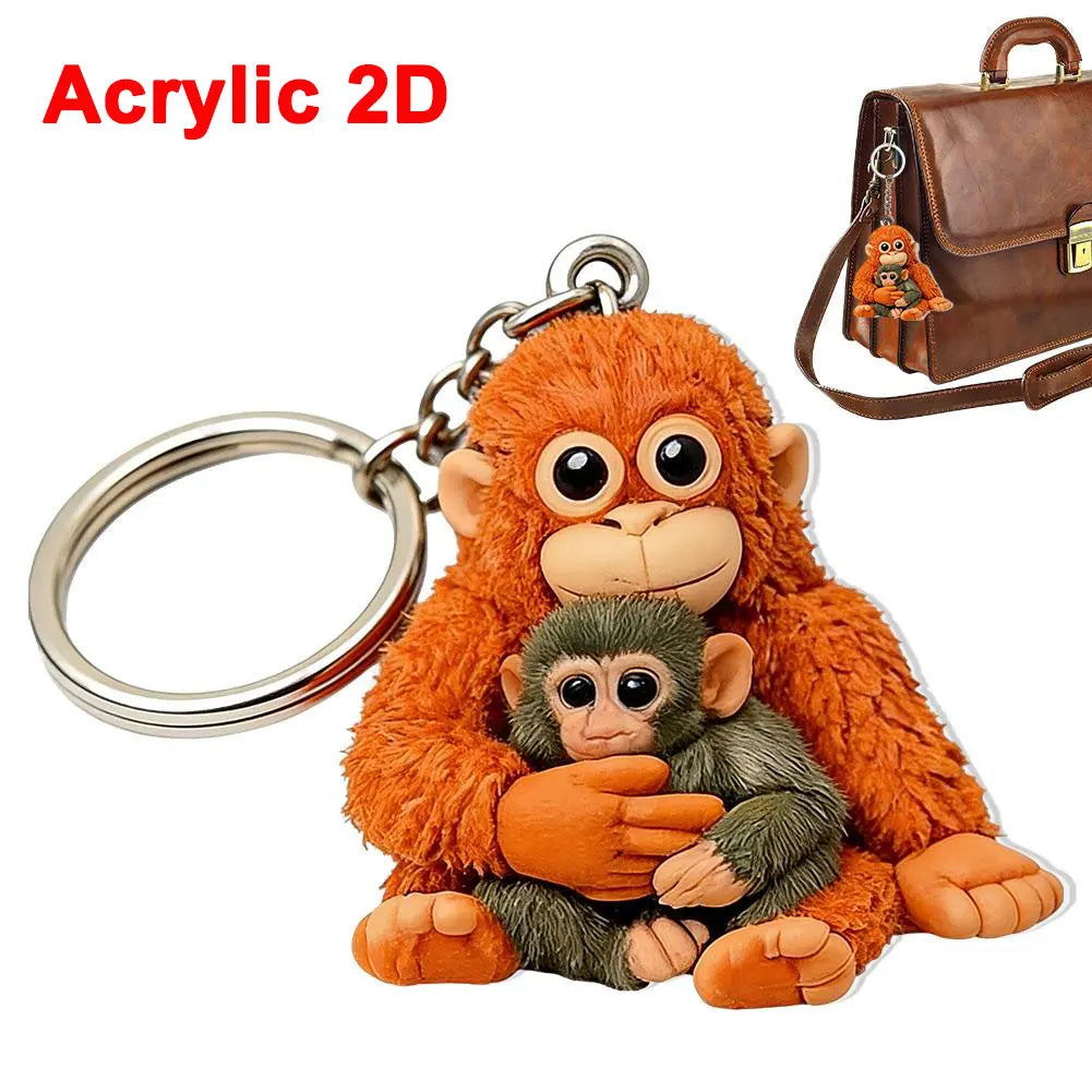 Protect Punch Monkey Keychain Decoration Cute Holding Plush Toy Qme