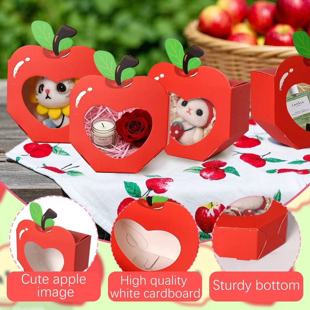10/20Pcs Apple Window Candy Boxes Heart Winow Gift Box Mini Red Snack Sweet Paper Holder for School Birthday Wedding Party Favor Qme