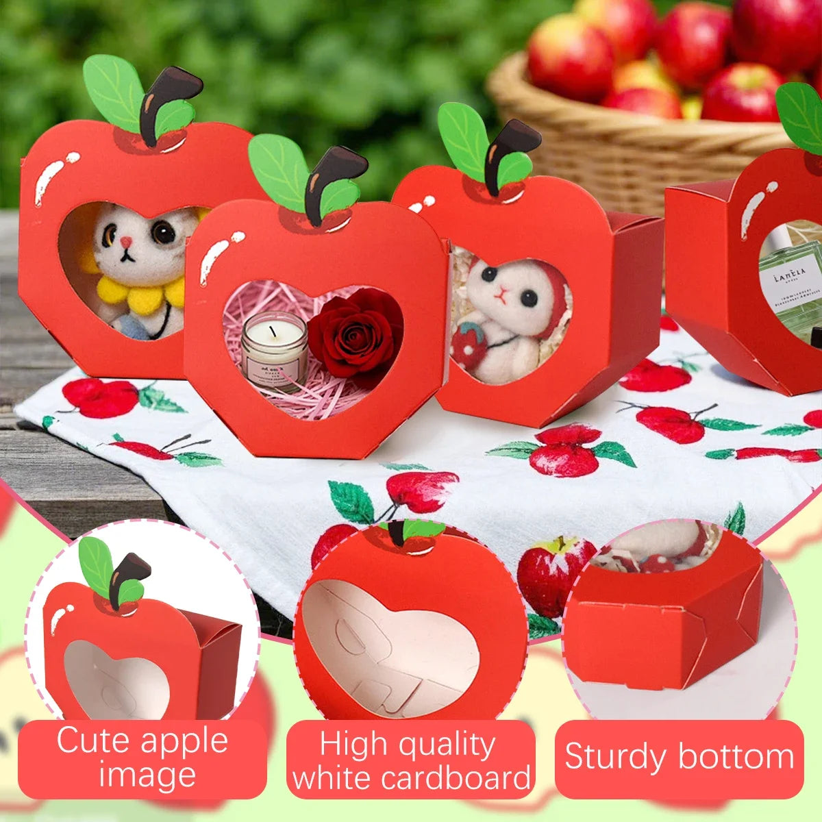 10/20Pcs Apple Window Candy Boxes Heart Winow Gift Box Mini Red Snack Sweet Paper Holder for School Birthday Wedding Party Favor Qme