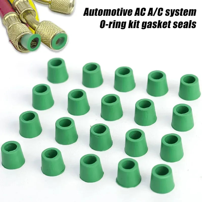 Green Air Conditioning 100/50pcs 1/4'' Charging Hose 1/4'' Valve Gasket Manifold Repair Seal Kit Replacement Car Accessories New Qme
