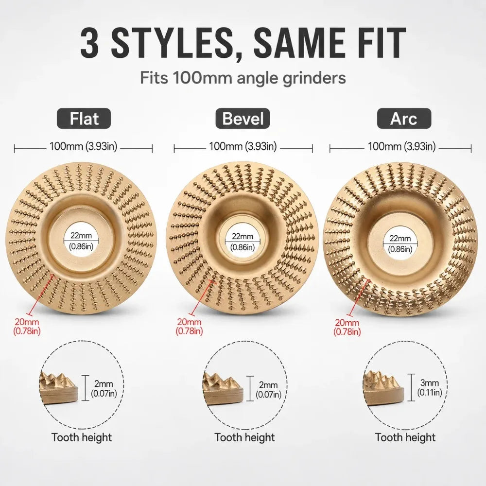 Wood Shaping Grinding Disc For Angle Grinder Arc Bevel Carving Wheel Polishing Tool Woodworking DIY Craft Repair Accessory Qme Mix