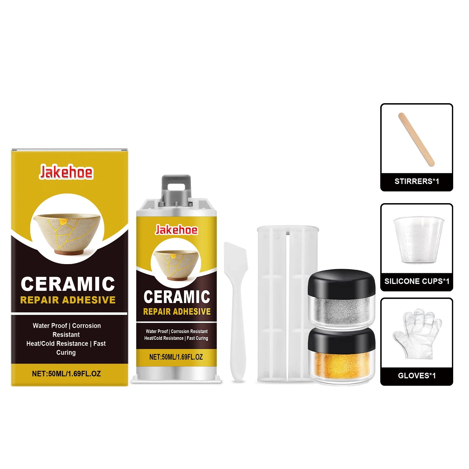 Ceramic Repair Adhesive Kit Repair Ceramic Glass Beautify Cracks Heat & Cold Resistant Fast Curing Waterproof Crack Repair Glue Qme 50ML Boxed