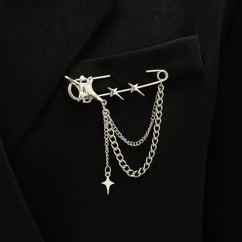Women Men Brooch Suit Tassel Chain Lapel Pin Shirt Collar Brooch Badge Retro Pins Wedding Party Dance Neckwear Accessories Qme A3