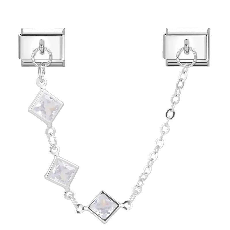 New 9MM Italian Charm Module Inlaid Crystal Zircon Tassel Chain Buckle Bead Female DIY Elastic Bracelet Jewelry Accessories Gift Qme Style 7