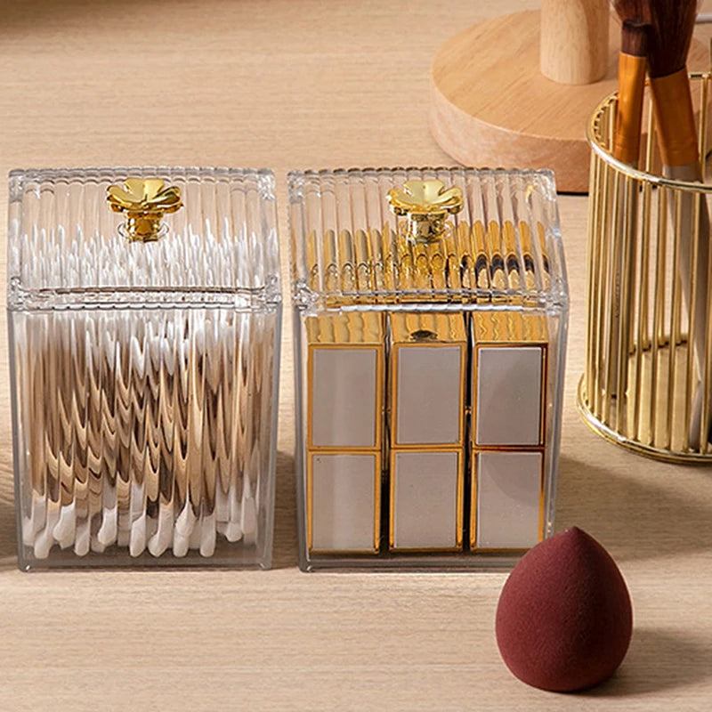 Cotton Puff Storage Box Cosmetic Makeup Organizer Bathroom Jar Swab Qme