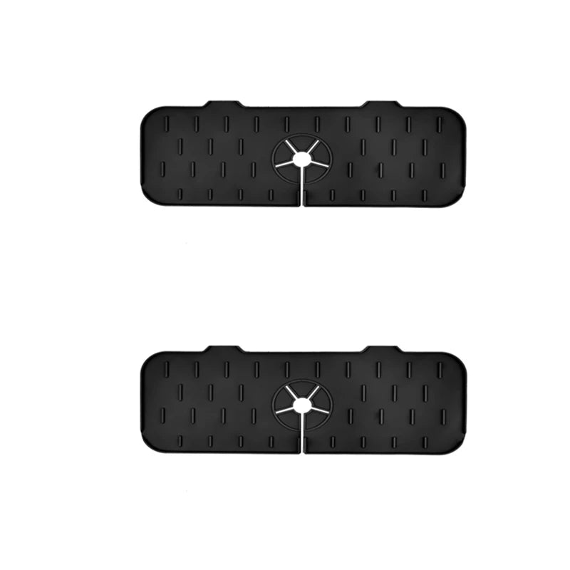 Kitchen Silicone Faucet Mat Water Ripples Faucet Water Catcher Mat Large Sink Splash Pad Countertop Protector Bathroom Gadgets Qme 2PCS black